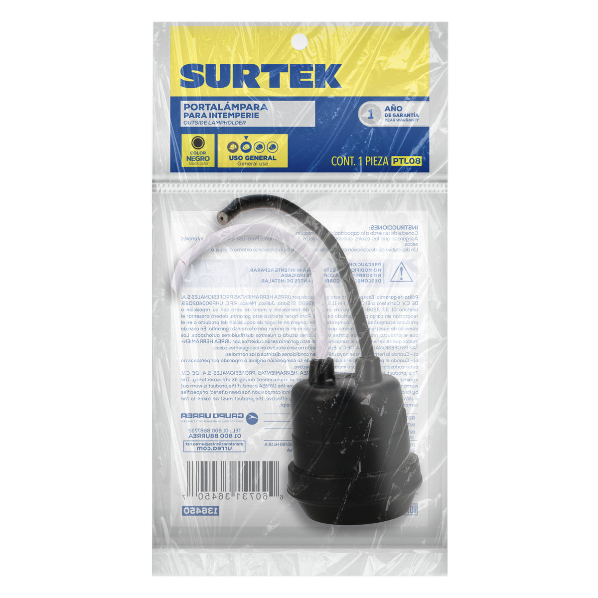 Portal‡mpara de hule para intemperie, color negro Surtek