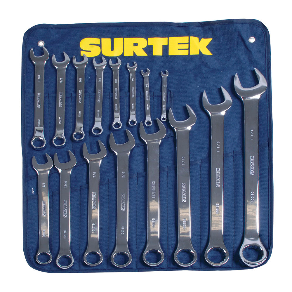 Juego de llaves combinadas pulido espejo en pulgadas, 12 puntas, 16 piezas Surtek