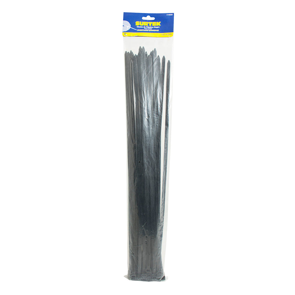 Paquete de 10 piezas de Cinchos plásticos 500 x 4.8 mm, tensión 27 Kg de 25 piezas color negro Surtek