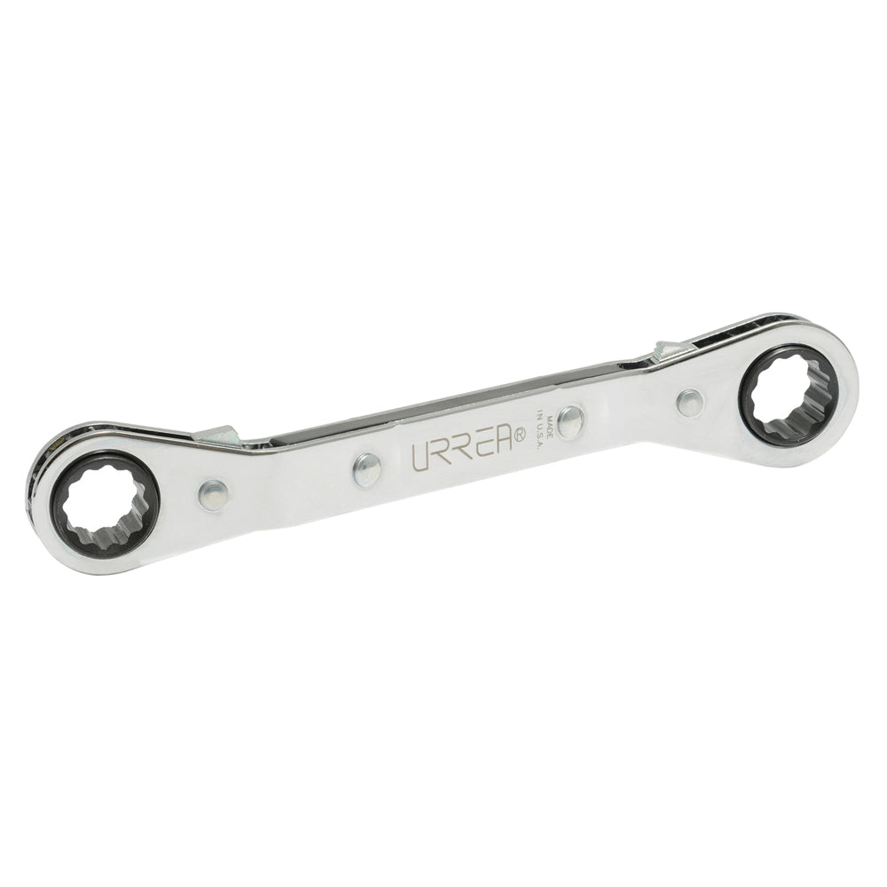 Paquete de 6 piezas de Llave de estrías pulido espejo acodada de matraca en pulgadas, 12 puntas, 5/8" x 3/4" Urrea