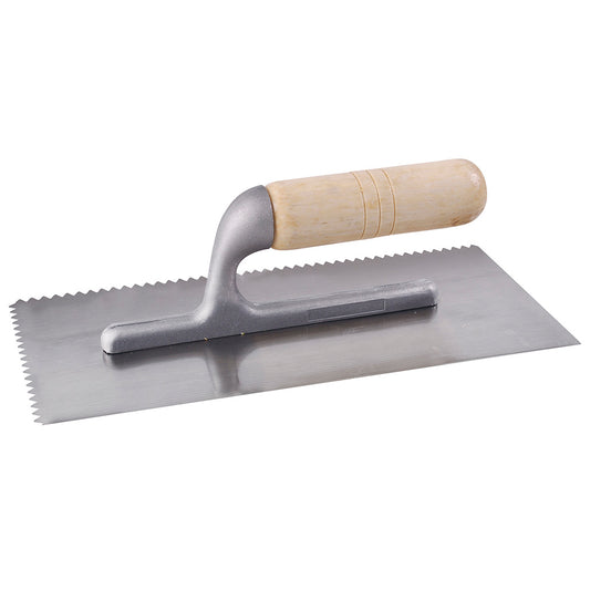 Paquete de 3 piezas de Llana dentada triangular de acero al alto carbón con mango de madera 11" x 5" Surtek