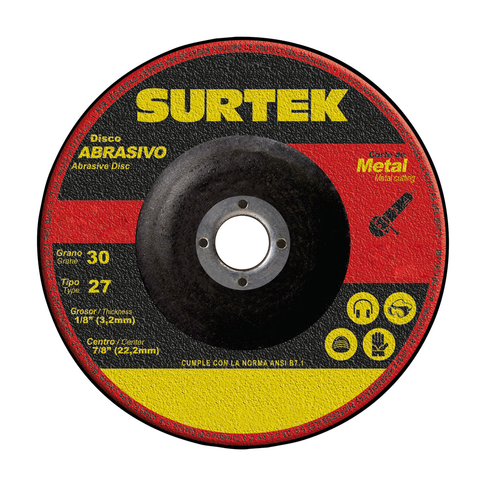 Paquete de 5 piezas de Disco abrasivo tipo 27 para metal 7" x 1/8" Surtek