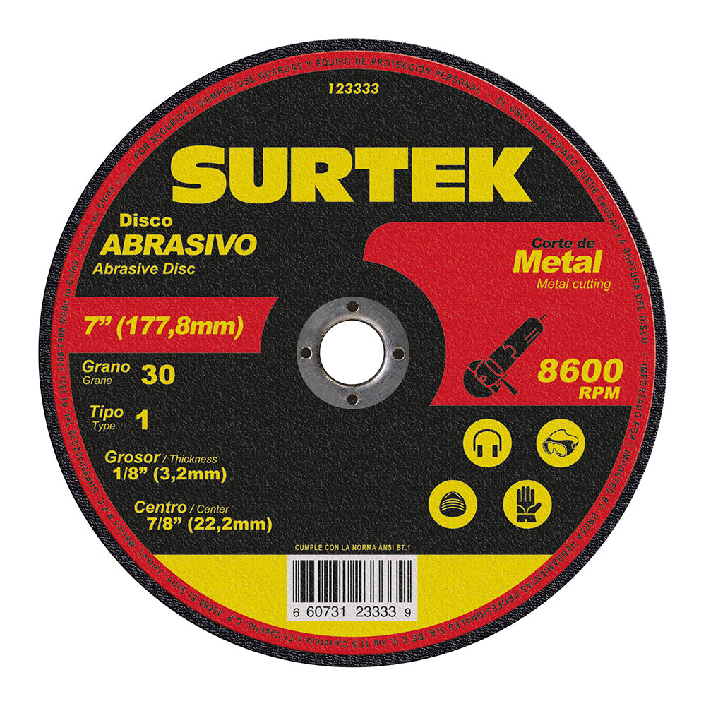 Paquete de 5 piezas de Disco abrasivo tipo 1 para metal 7" x 1/8" Surtek