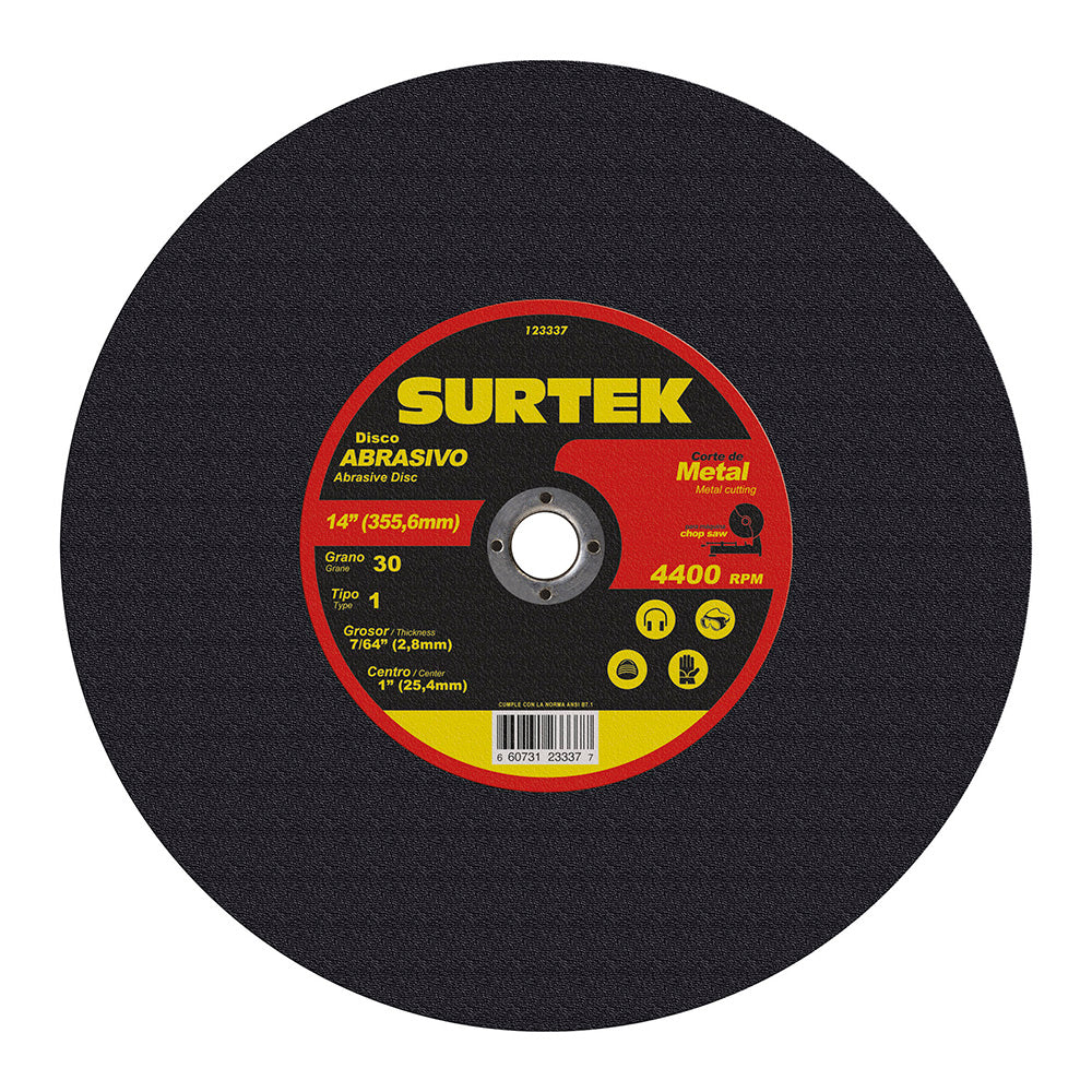 Paquete de 5 piezas de Disco abrasivo tipo 1 para metal 14" x 7/64" Surtek
