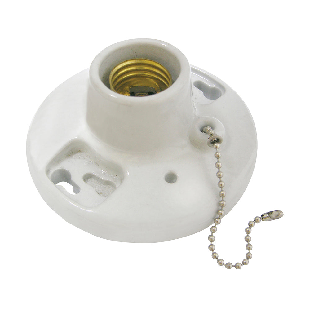 Paquete de 6 piezas de Portalámpara sencilla redonda de porcelana con cadena para techo 4.5" Surtek