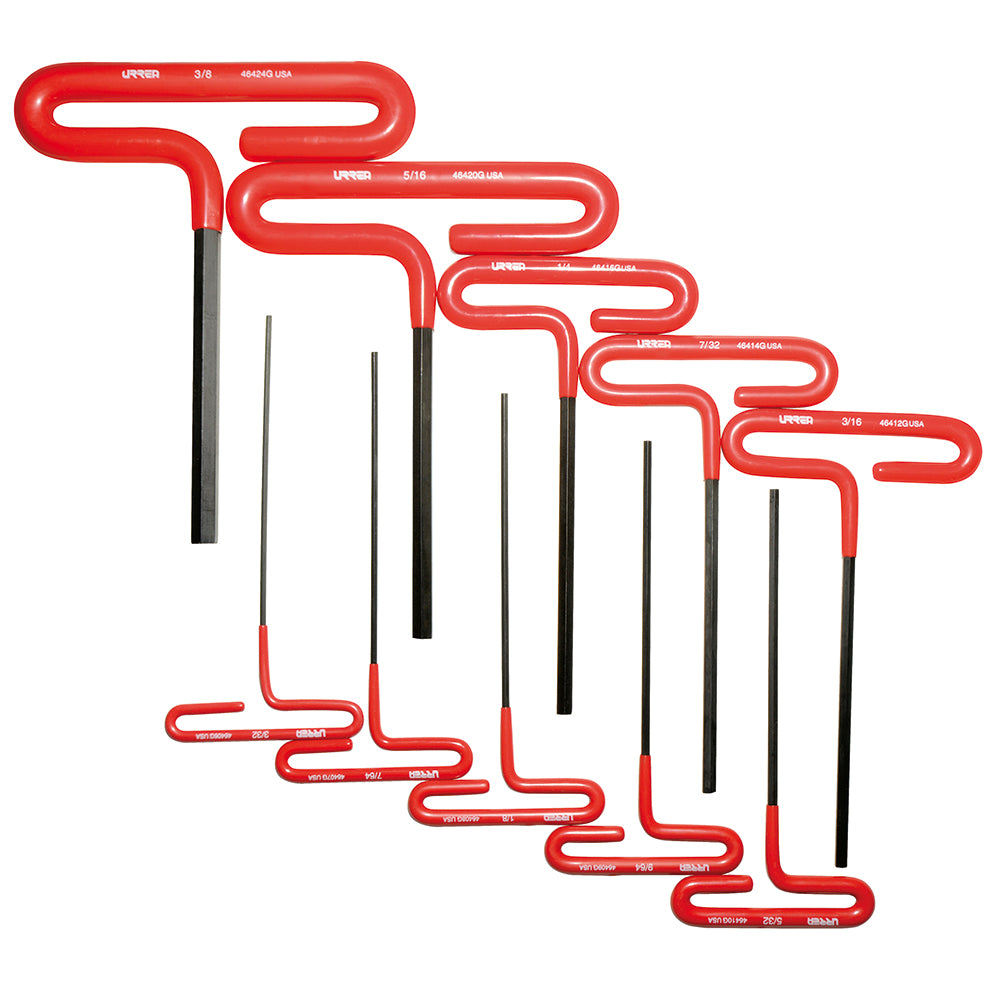 Juego de llaves hexagonales tipo "T" con mango de vinil, en pulgadas, 10 piezas Urrea