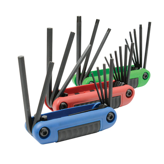 Juego de llaves hexagonales tipo navaja en pulgadas, métricas y torx estuche bimat, 24 pz Urrea