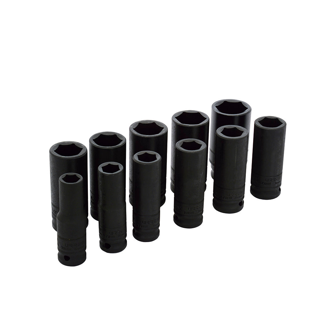 Juego de dados largos de impacto cuadro de 1/2", 6 puntas, en pulgadas, 11 piezas Urrea