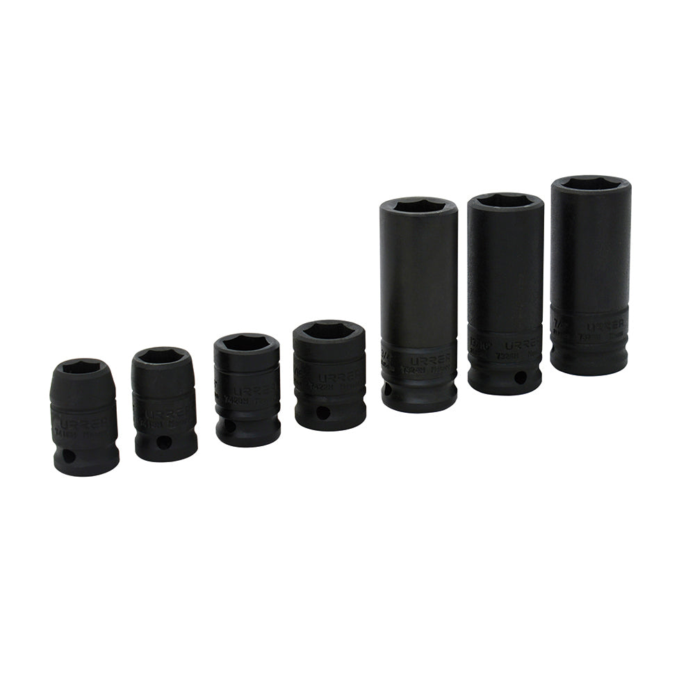 Juego de dados de impacto combinados cuadro de 1/2", 6 puntas, en pulgadas, 7 piezas Urrea