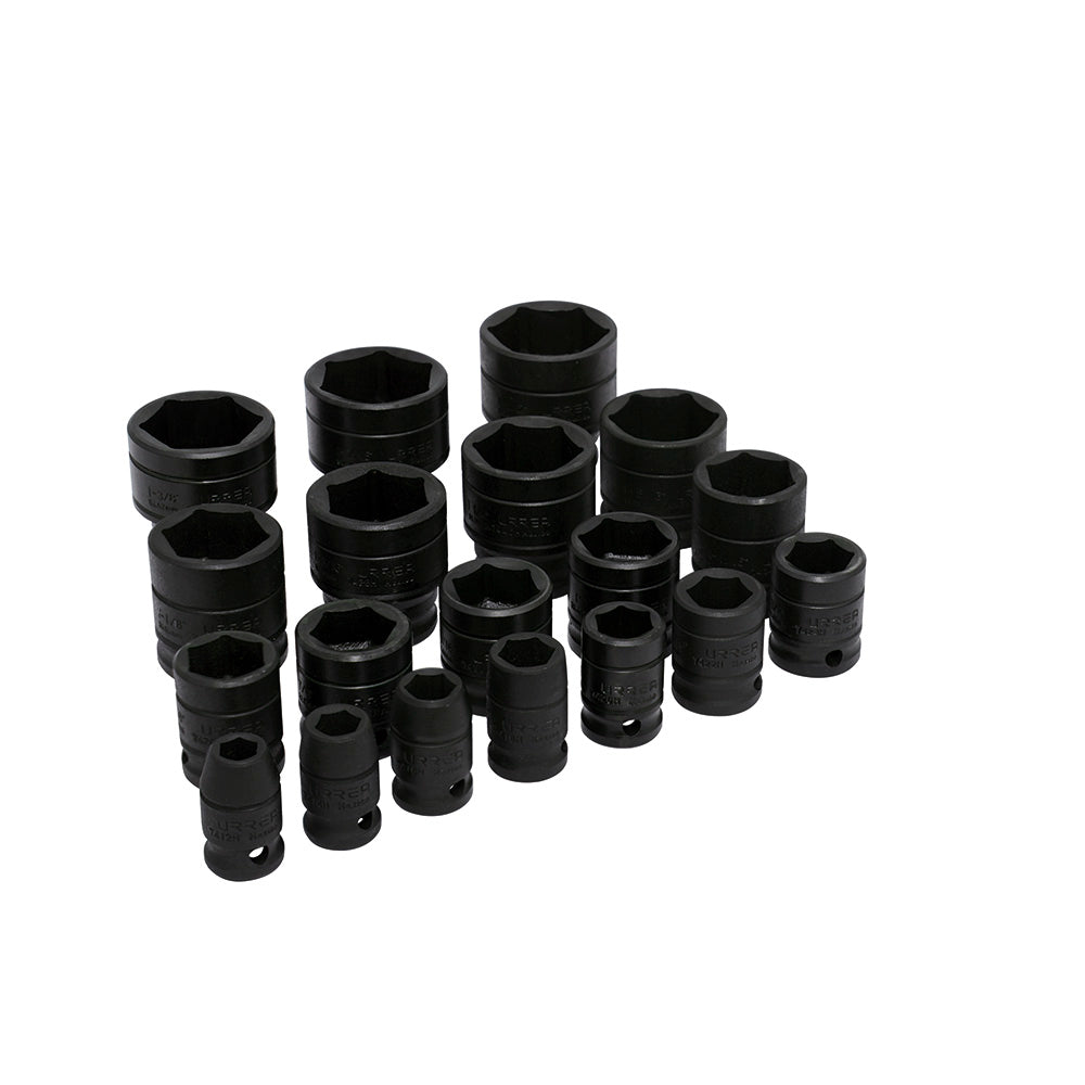 Juego de dados de impacto cuadro de 1/2", 6 puntas, en pulgadas, 19 piezas Urrea
