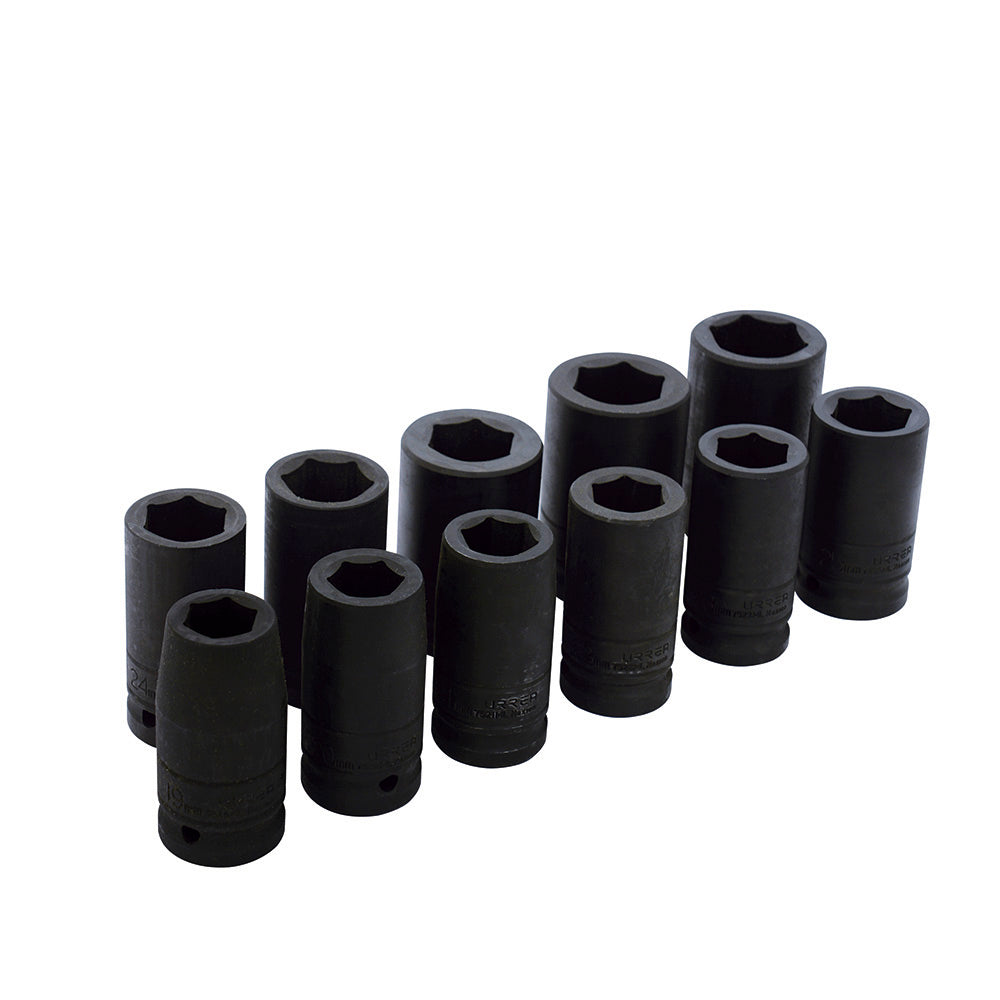Juego de dados largos de impacto cuadro de 3/4", 6 puntas, métricos, 11 piezas Urrea
