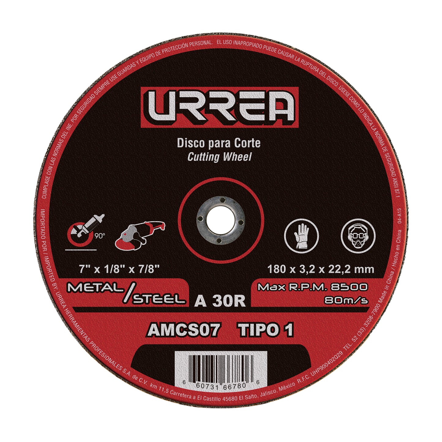 Paquete de 5 piezas de Disco abrasivo tipo 1 para metal 7" x 1/8" Urrea