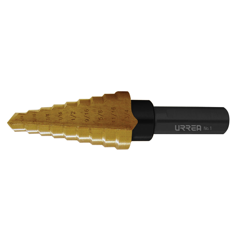 Broca escalonada con doble estría #4, 1/4" a 3/4" zanco 3 planos Urrea