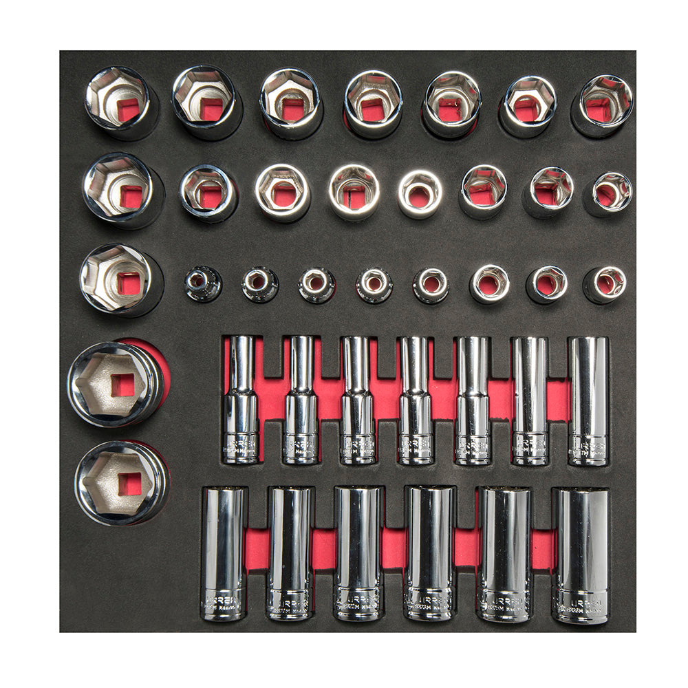Juego de dados cortos y largos cuadro de 1/2" métricos, 39 piezas Urrea