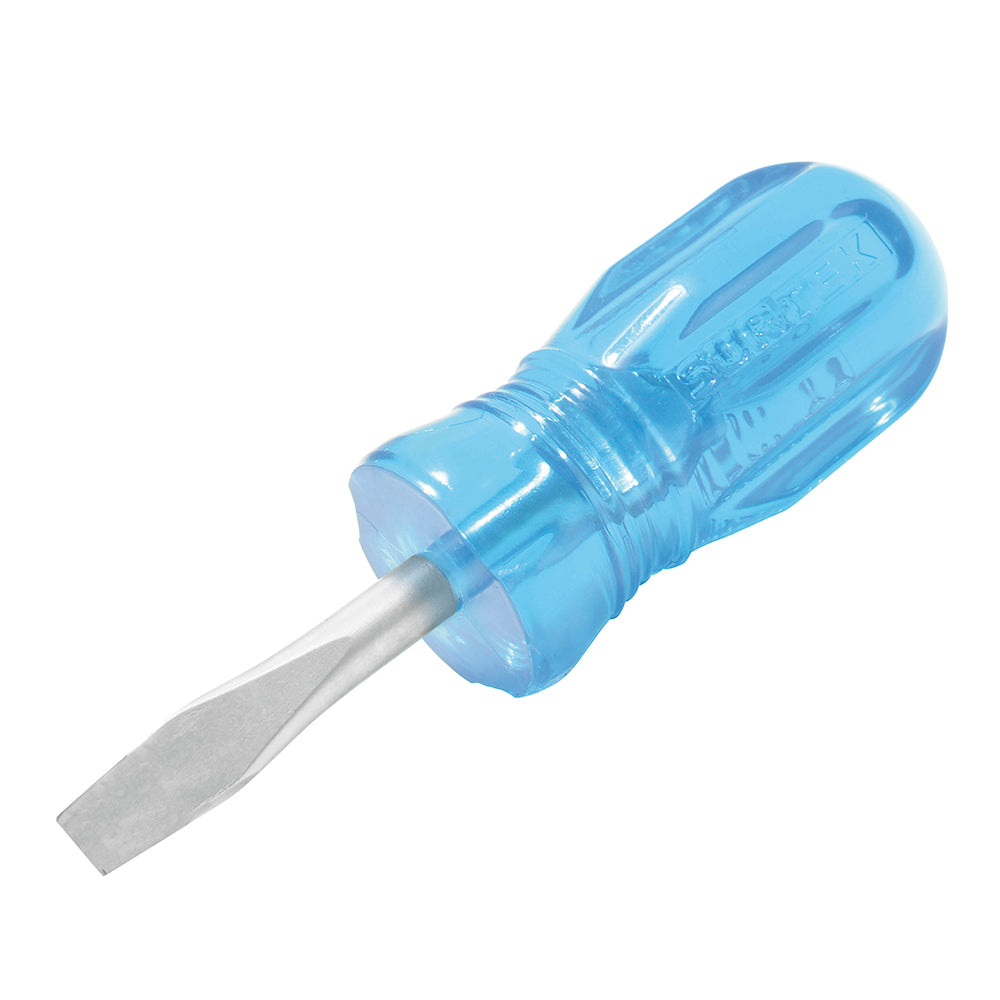 Paquete de 6 piezas de Destornillador con mango azul, punta plana tipo trompo 1/4" x 1-1/2" Surtek