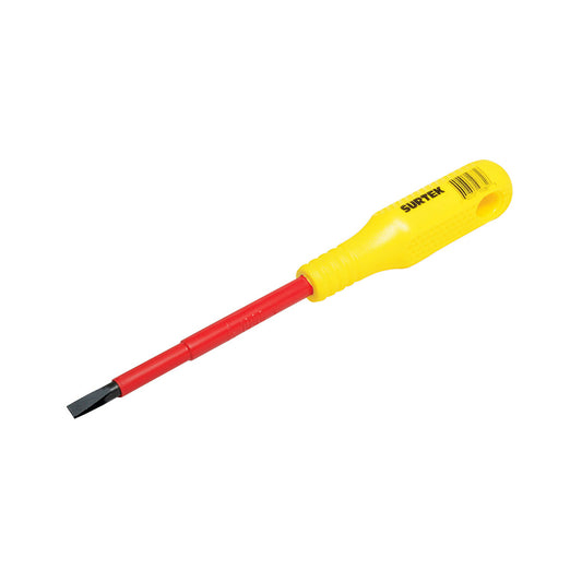 Paquete de 6 piezas de Destornillador con mango amarillo dieléctrico, punta cabinet 1000 V 1/4" x 6" Surtek