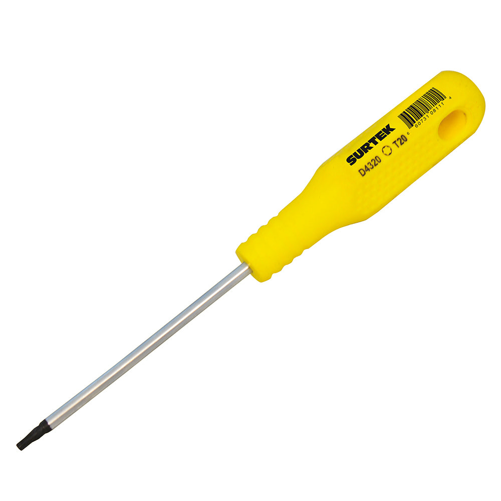 Paquete de 6 piezas de Destornillador con mango amarillo, punta Torx T20 x 4" Surtek