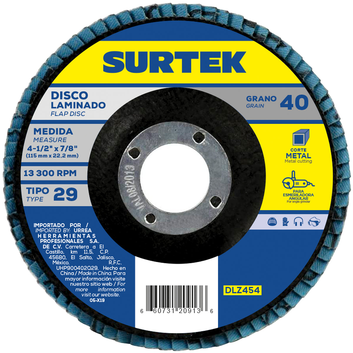 Paquete de 5 piezas de Disco laminado tipo 29 grano 80, 4-1/2" Surtek