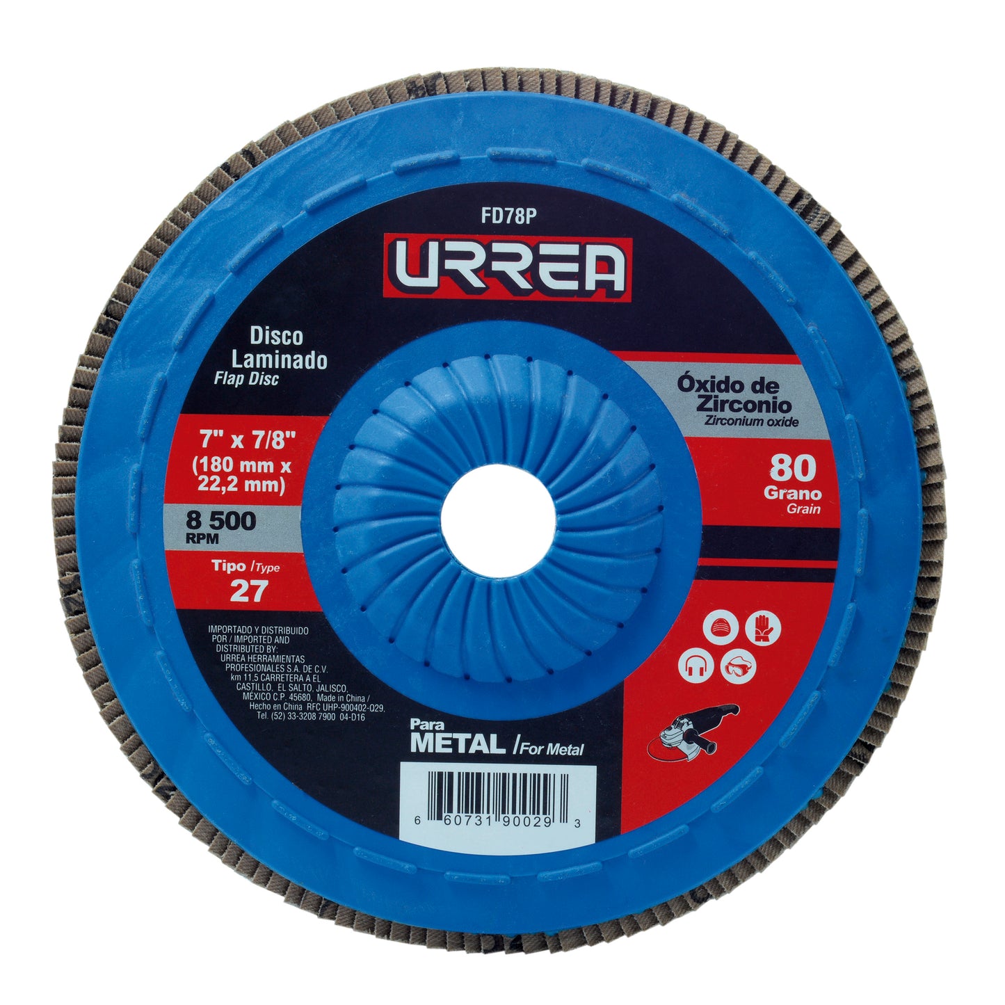 Paquete de 5 piezas de Disco laminado tipo 27 grano 80 con respaldo plástico, 7" Urrea