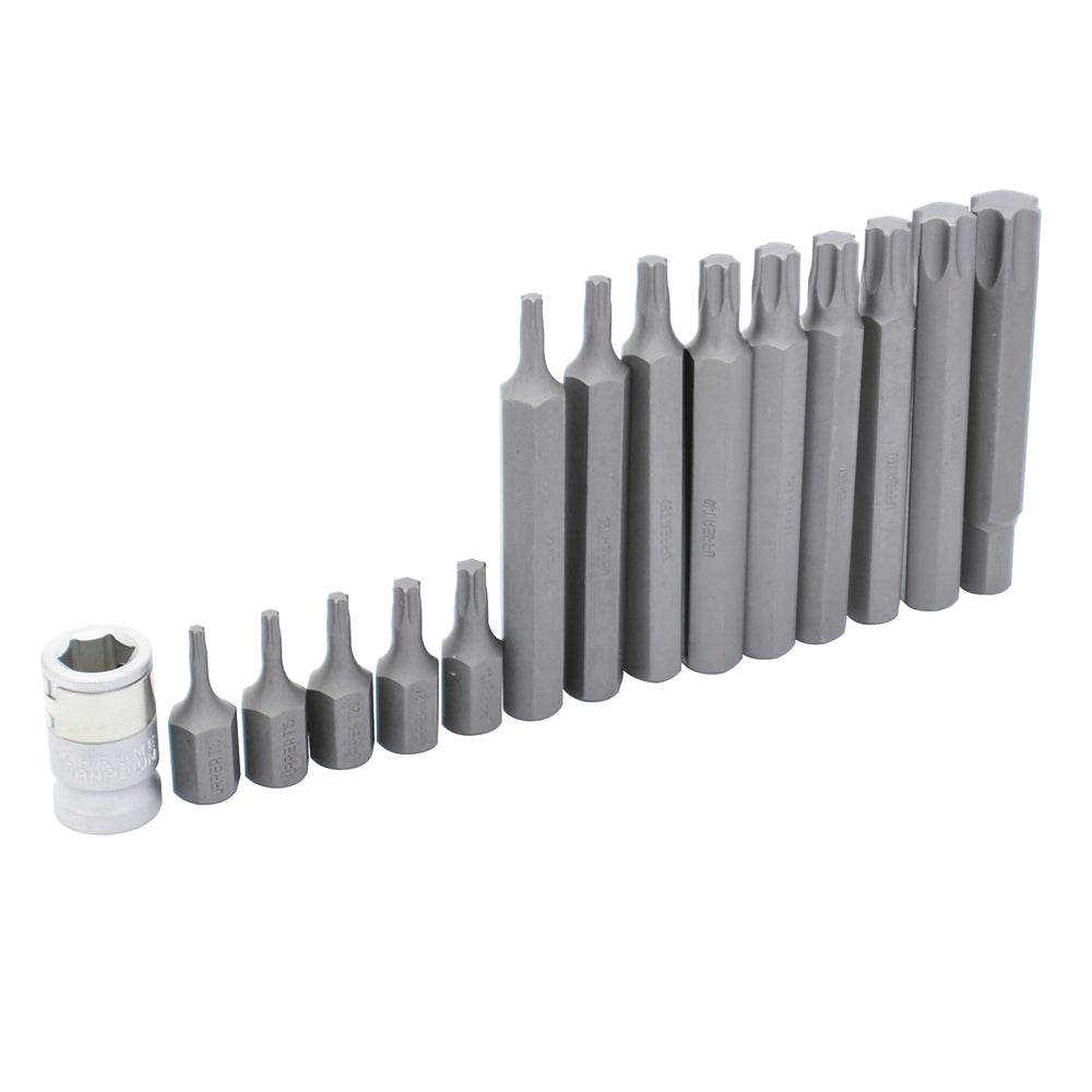 Juego de puntas torx cortas y largas hexágono de 3/8" con adaptador, 15 piezas Urrea