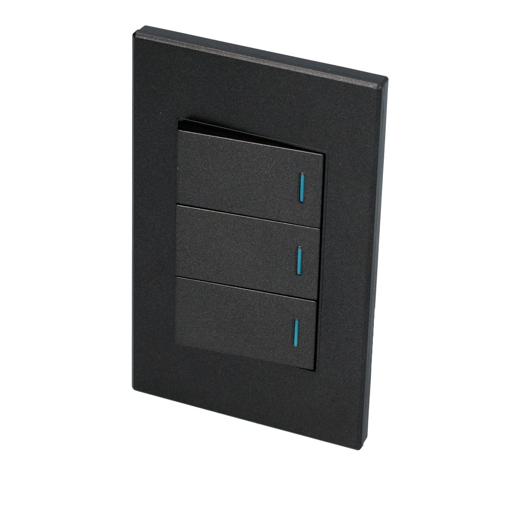 Paquete de 10 piezas de Placa 3 Interruptor 1/3, línea Premium, color negro Surtek