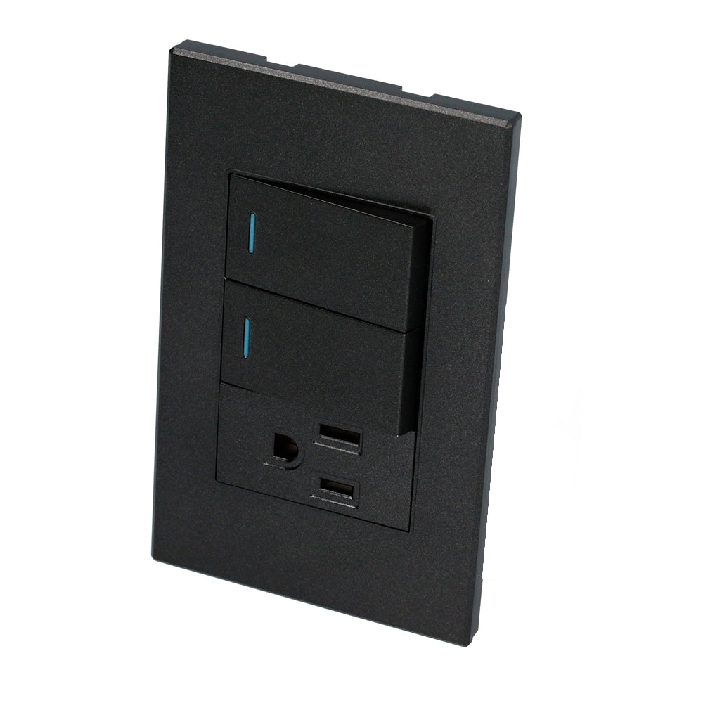 Paquete de 10 piezas de Placa 2 Interruptor 1 contacto 1/3, línea Premium, color negro Surtek