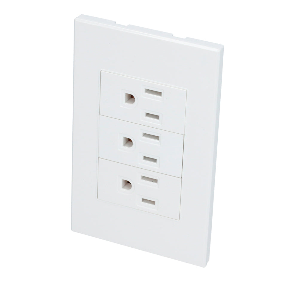 Paquete de 10 piezas de Placa 3 contactos 1/3, línea Premium, color blanco Surtek