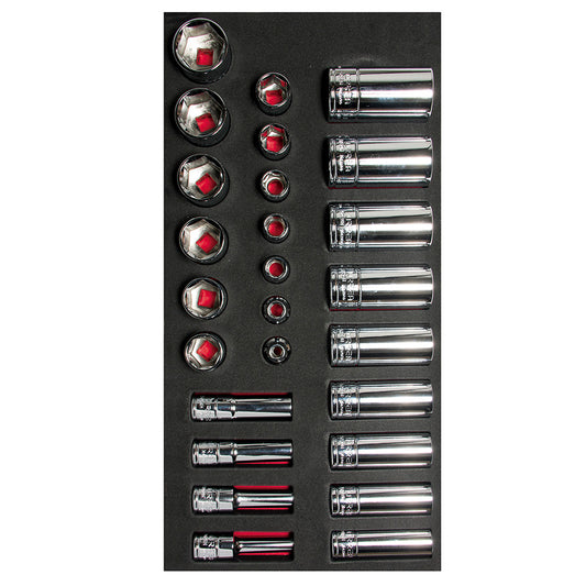Juego de dados cortos y largos cuadro de 3/8" en pulgadas, 26 piezas Urrea