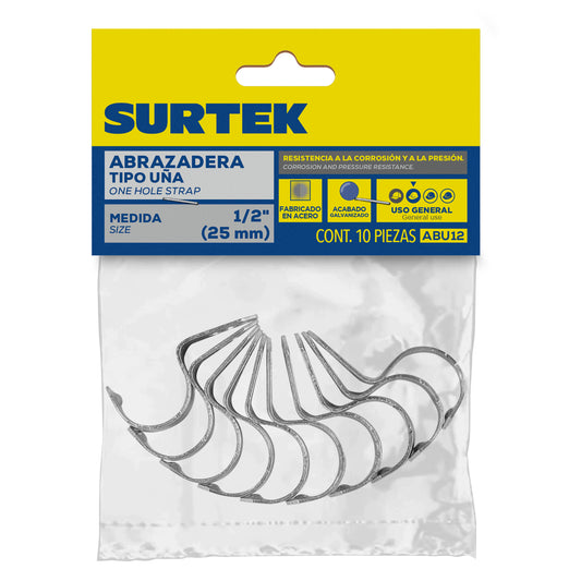 Abrazadera para tubo tipo u–a 1/2", 10 piezas Surtek
