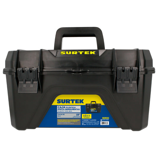 Caja portaherramientas pl‡stica color negro con broches pl‡sticos y charola 19" Surtek