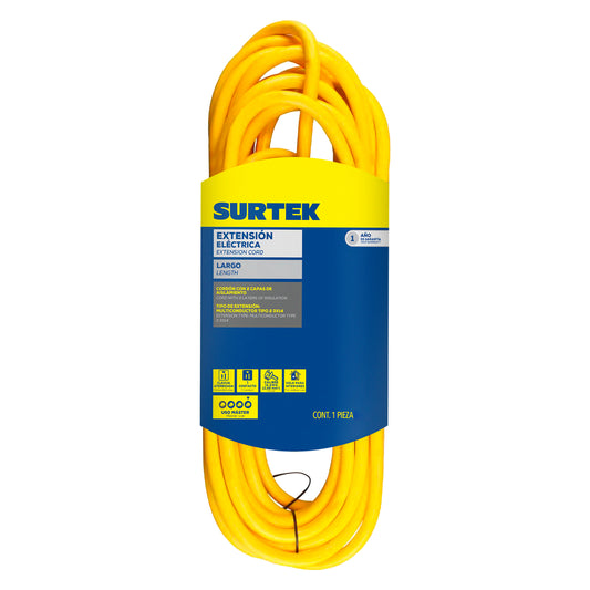 Extensi—n elŽctrica uso extra rudo aterrizada color amarillo, 20 m Surtek