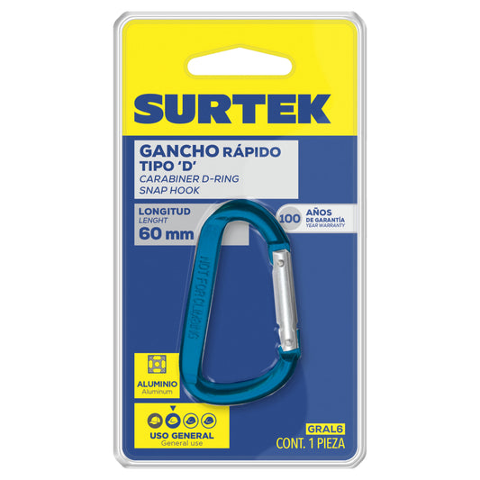 Gancho r‡pido de aluminio 6 x 60 mm Surtek