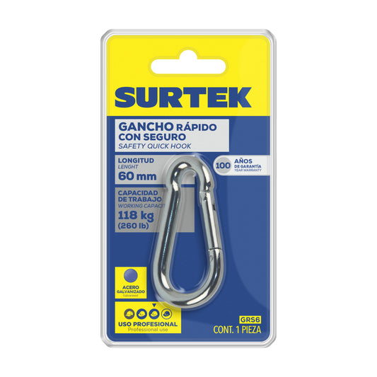 Gancho r‡pido con seguro 6 x 60 mm Surtek