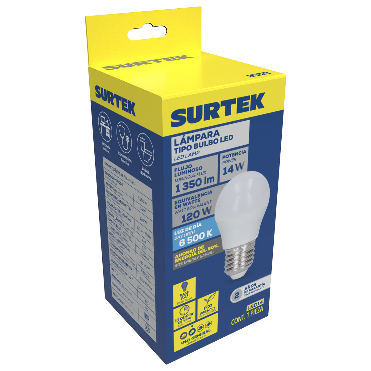 L‡mpara de LED tipo bulbo A19, 14 W luz de d’a Surtek