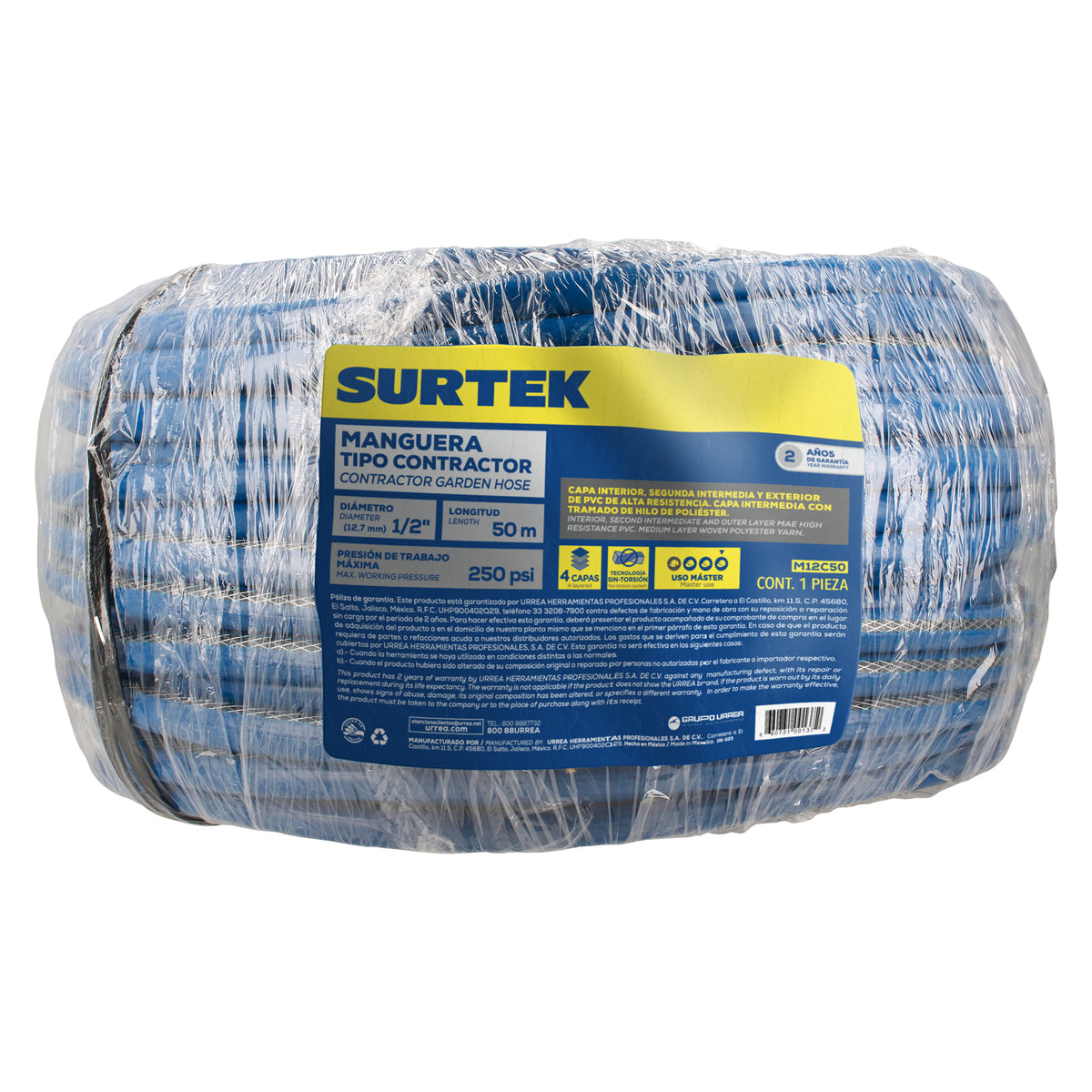 Manguera para jard’n contractor con conector met‡lico 1/2", 50 m Surtek