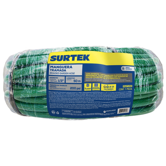 Manguera para jard’n tramada con conector met‡lico 1/2", 50 m Surtek