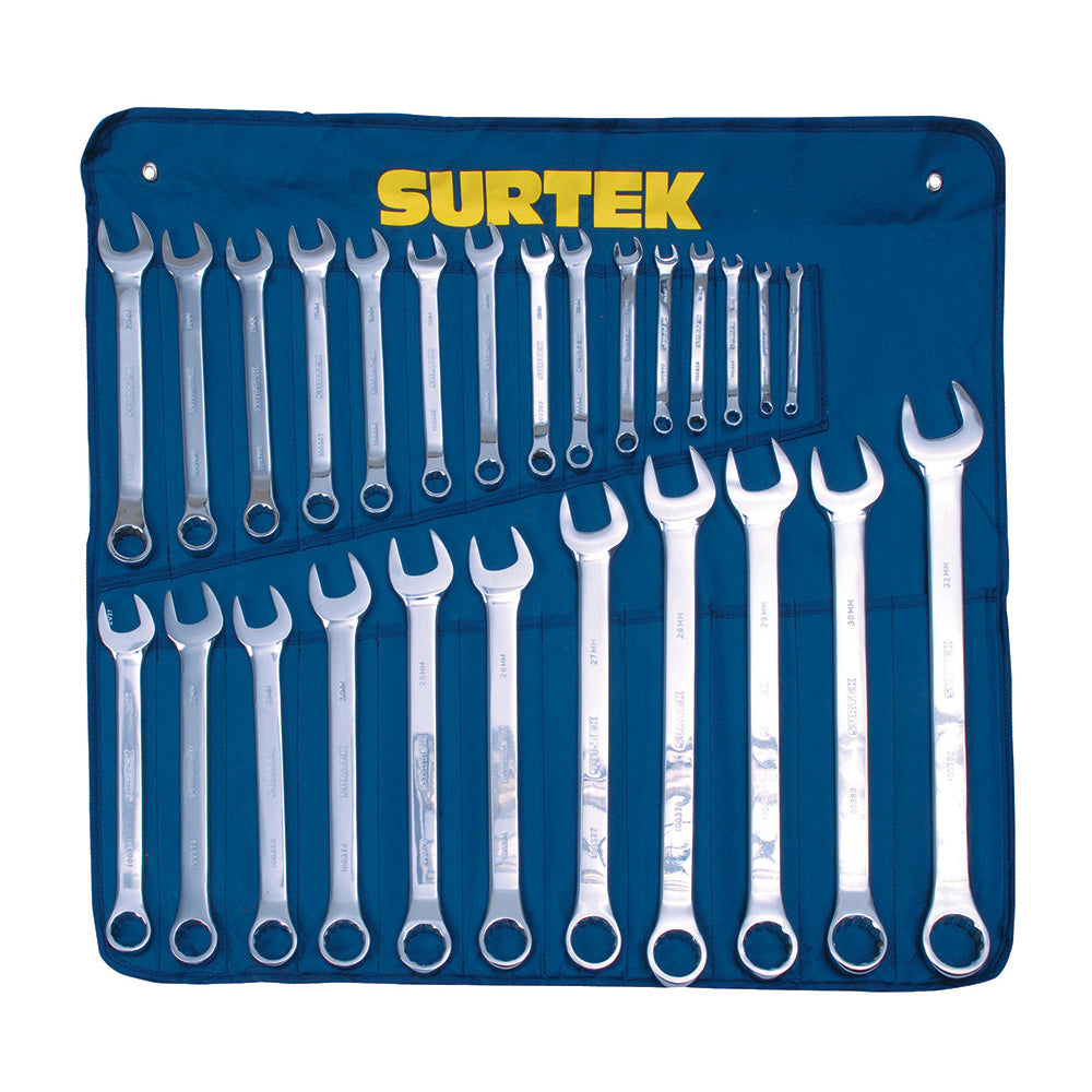 Juego de llaves combinadas pulido espejo métricas, 12 puntas, 26 piezas Surtek