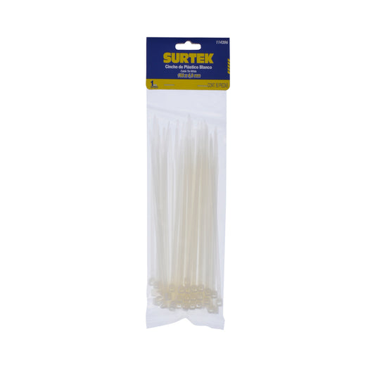 Paquete de 12 piezas de Cinchos plásticos 160 x 4.8 mm, tensión 27 Kg de 50 piezas color natural Surtek