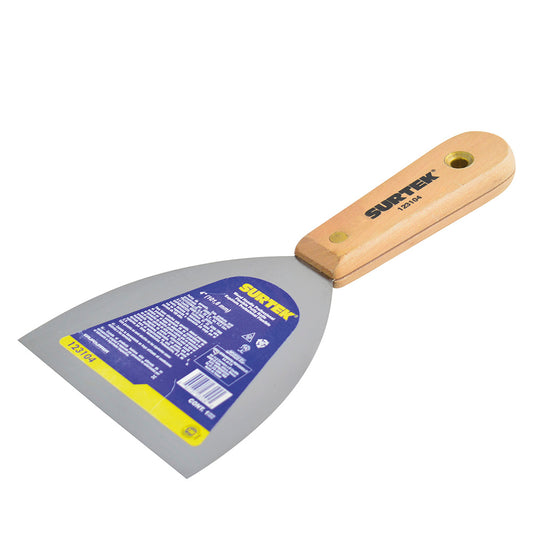 Paquete de 6 piezas de Espátula flexible de acero de alto carbón con mango de madera 4" Surtek