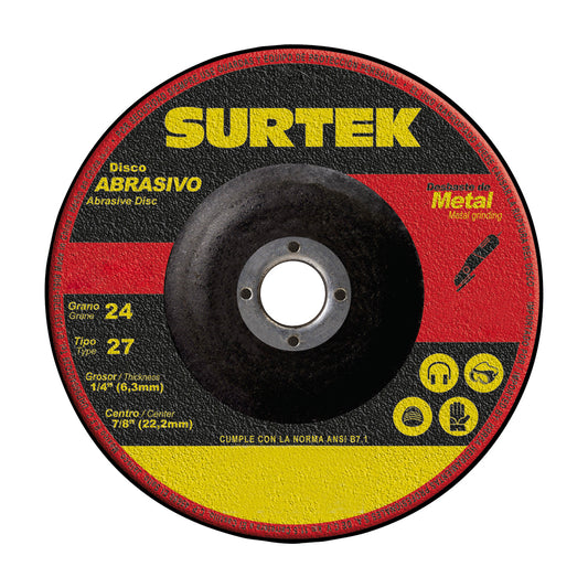 Paquete de 5 piezas de Disco abrasivo tipo 27 para metal 9" x 1/4" Surtek