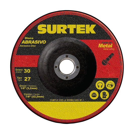 Paquete de 5 piezas de Disco abrasivo tipo 27 para metal 9" x 1/8" Surtek