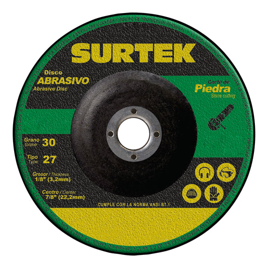 Paquete de 5 piezas de Disco abrasivo tipo 27 para piedra 7" x 1/8" Surtek