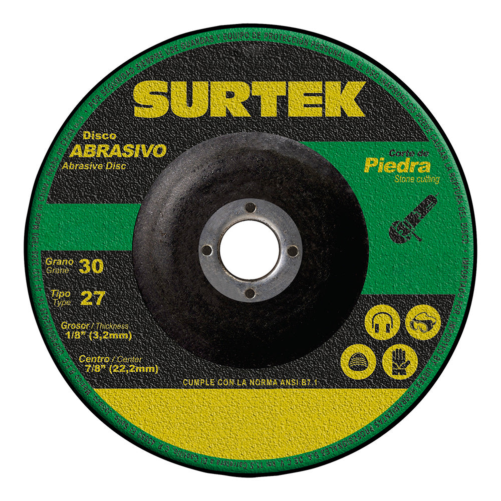 Paquete de 5 piezas de Disco abrasivo tipo 27 para piedra 9" x 1/8" Surtek