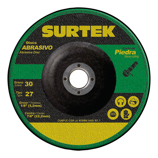 Paquete de 5 piezas de Disco abrasivo tipo 27 para piedra 9" x 1/8" Surtek
