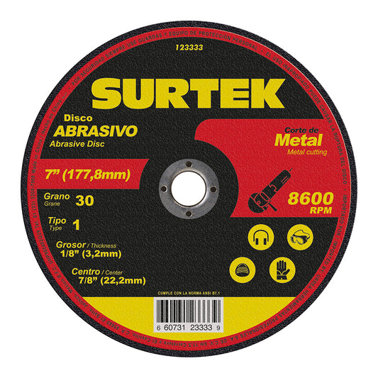 Paquete de 5 piezas de Disco abrasivo tipo 1 para metal 7" x 1/8" Surtek