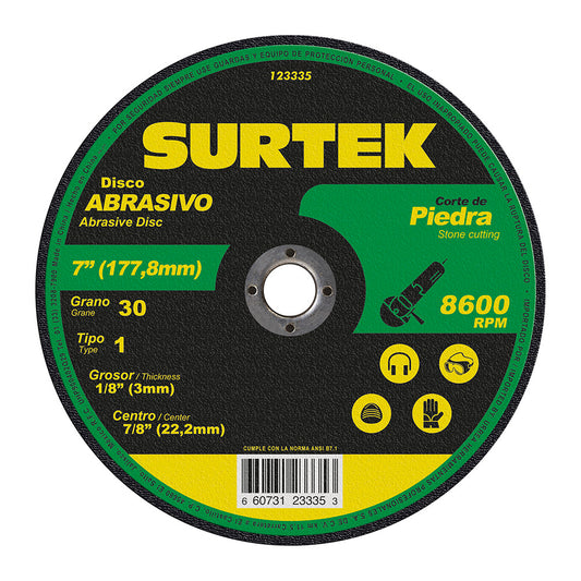 Paquete de 5 piezas de Disco abrasivo tipo 1 para piedra 7" x 9/64" Surtek