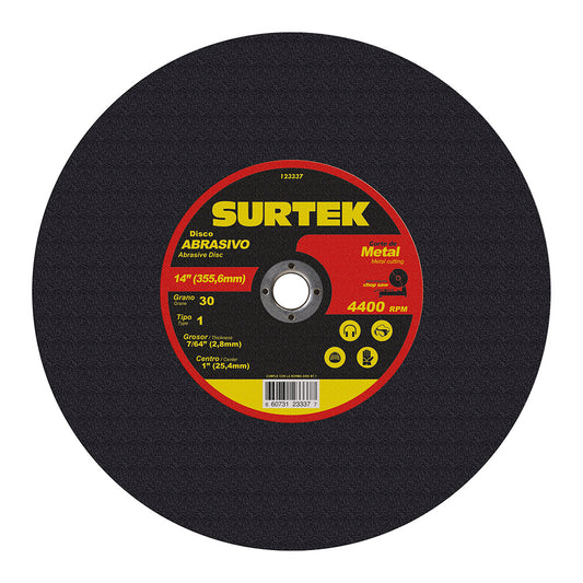 Paquete de 5 piezas de Disco abrasivo tipo 1 para metal 14" x 7/64" Surtek