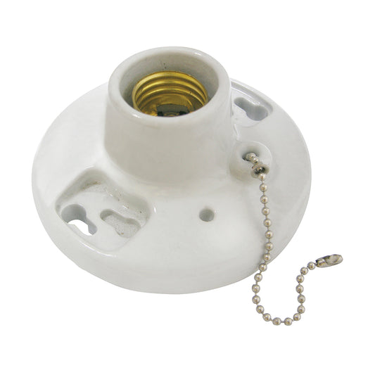 Paquete de 6 piezas de Portalámpara sencilla redonda de porcelana con cadena para techo 4.5" Surtek