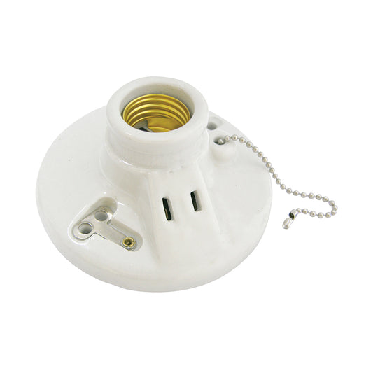 Paquete de 6 piezas de Portalámpara doble redonda de porcelana con cadena para techo 4.5" Surtek
