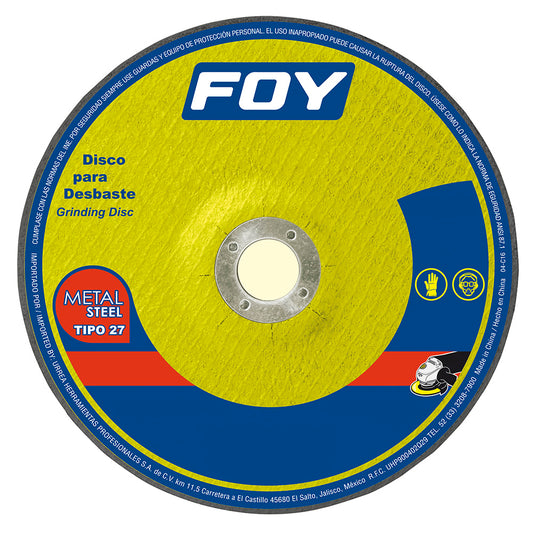 Paquete de 5 piezas de Disco abrasivo tipo 27 para metal 7" x 3 mm Foy